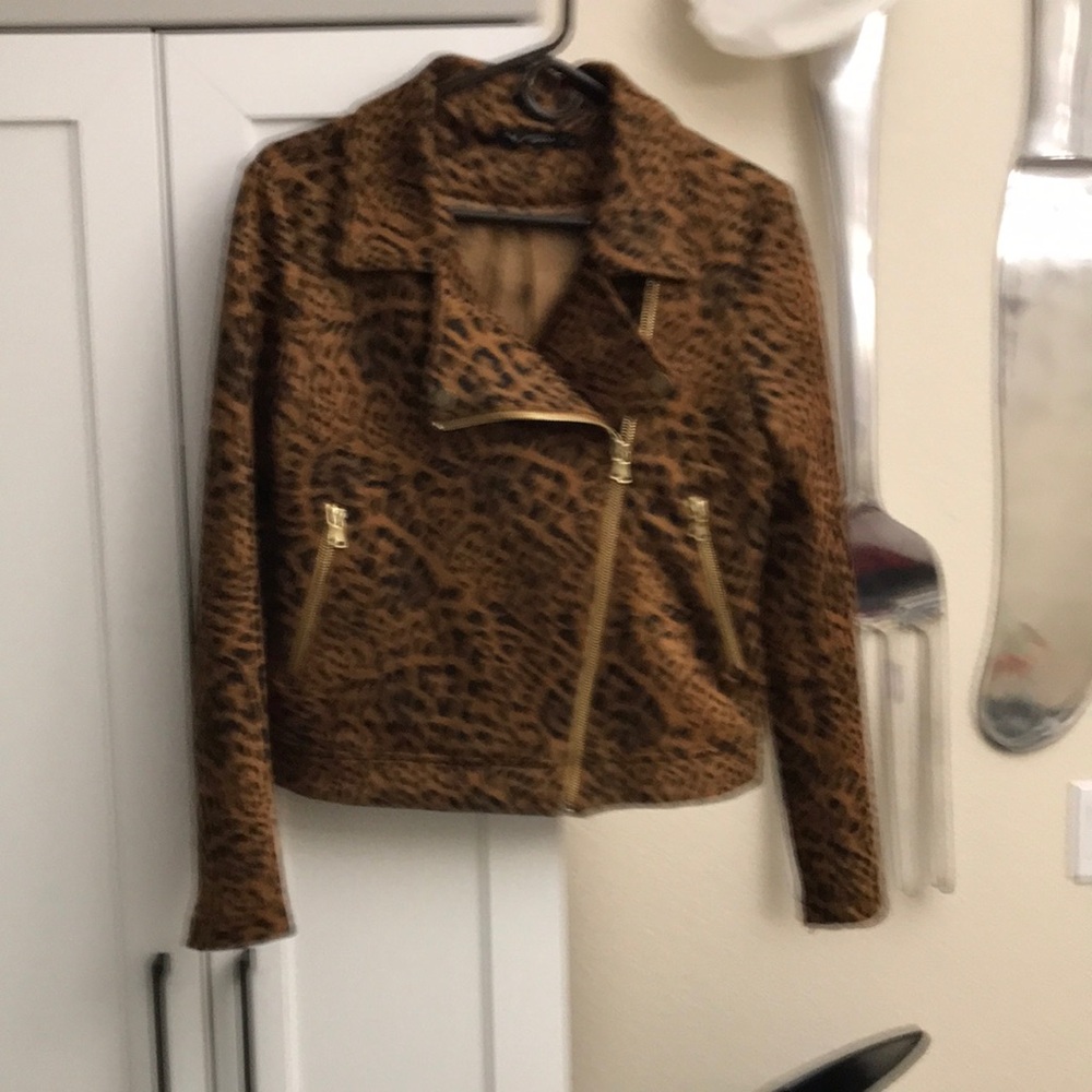 Leopard Print Brown Moto Jacket - Women's Coat